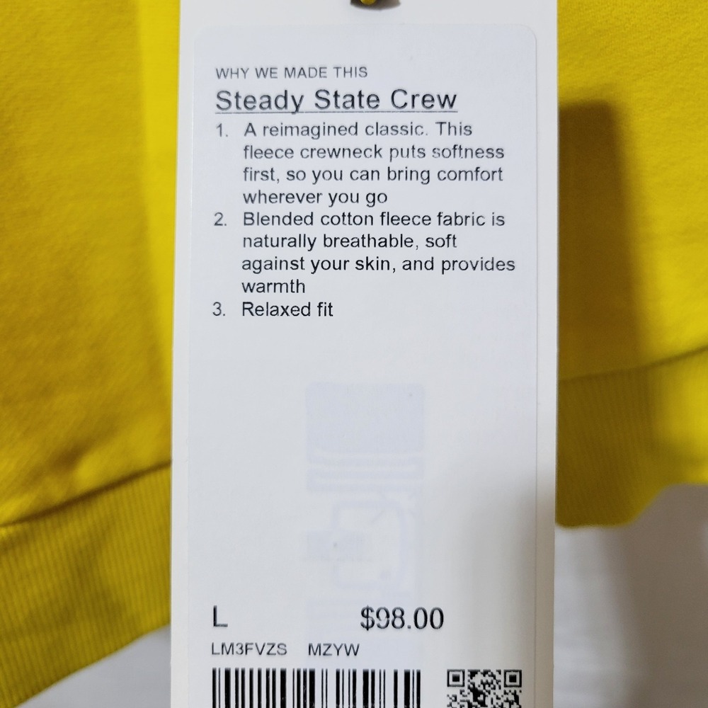 Lululemon Sweatshirt Mens Large Maize Yellow Steady State Crew Pullover LM3FVZS - Picture 2 of 6